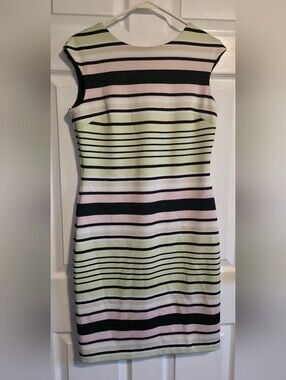 4/$67 Deal! Enfocus Studio Pastel Pink, Yellow & Black Striped Midi Dress